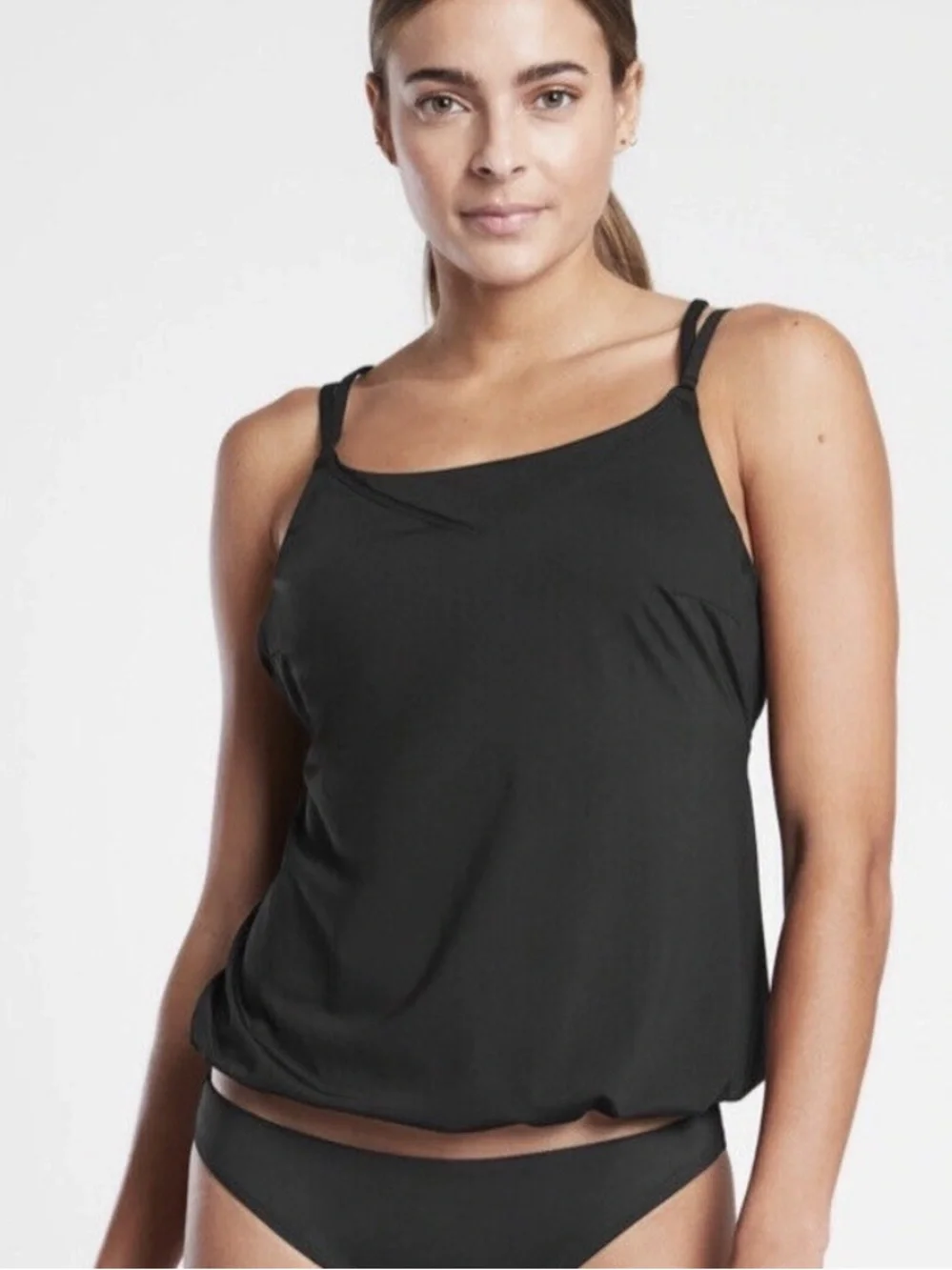Athleta Seascape Blousy Tankini Swim Top Womens 38B/C Black NWT Underwire